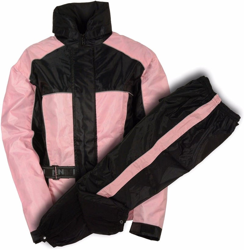 NEXGEN Ladies Motorcycle Riding Nylon Rain Suit Gear Pink/Black Waterproof Lightweight - Image 1